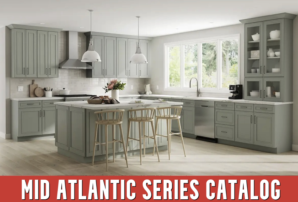 Cover photo of the Mid Atlantic Series Catalog, which is showing a kitchen with new green cabinets, and text at the bottom which reads "Mid Atlantic Series Catalog".